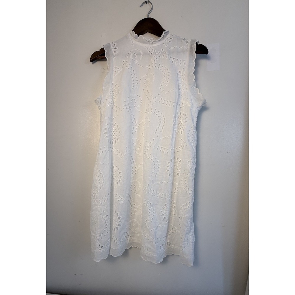 White Eyelet Embroidered Mini Dress Cottagecore Coquette Boho Cotton S